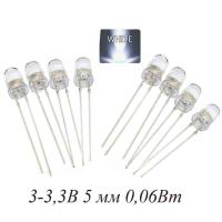 Светодиод-3-3,3В-5-мм-0,06Вт-белый-цвет