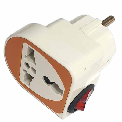 Переходник с выключателем евро 0404, 10 16А 250V, белый модель 1