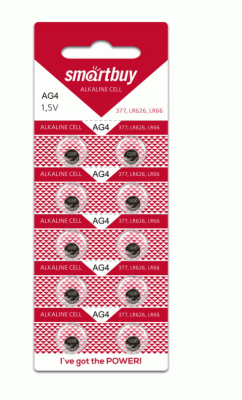 Элемент питания AG4 Alkaline 1.5V (AG4, LR626, G4, LR66, 177, GP77A, 377, V377 ,SR626W) SmartBuy BL10